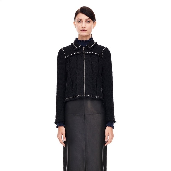 Rebecca Taylor Jackets & Blazers - Rebecca Taylor Studded Tweed Jacket Black Coat Cotton Wool 8 Women’s Zip Up